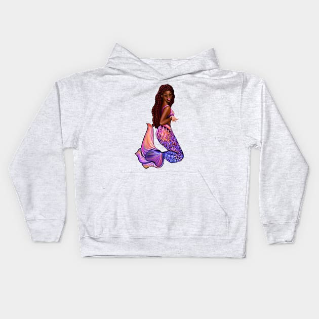 mermaid with flowing red locs,   Afro hair and caramel brown skin. Black mermaid Kids Hoodie by Artonmytee